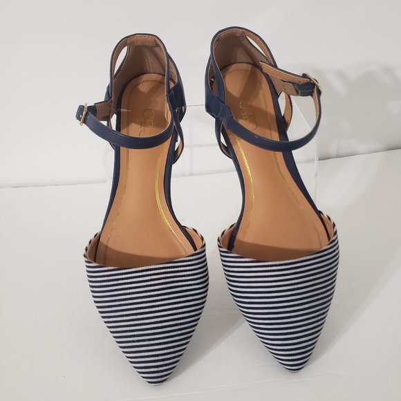 Cato Ankle Strap Pointed Toe Striped Flat Shoes - Picture 2 of 8